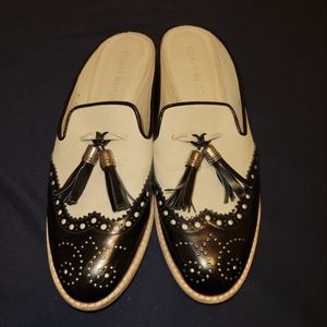 Stuart Weitzman black and white wingtip mules 7.5